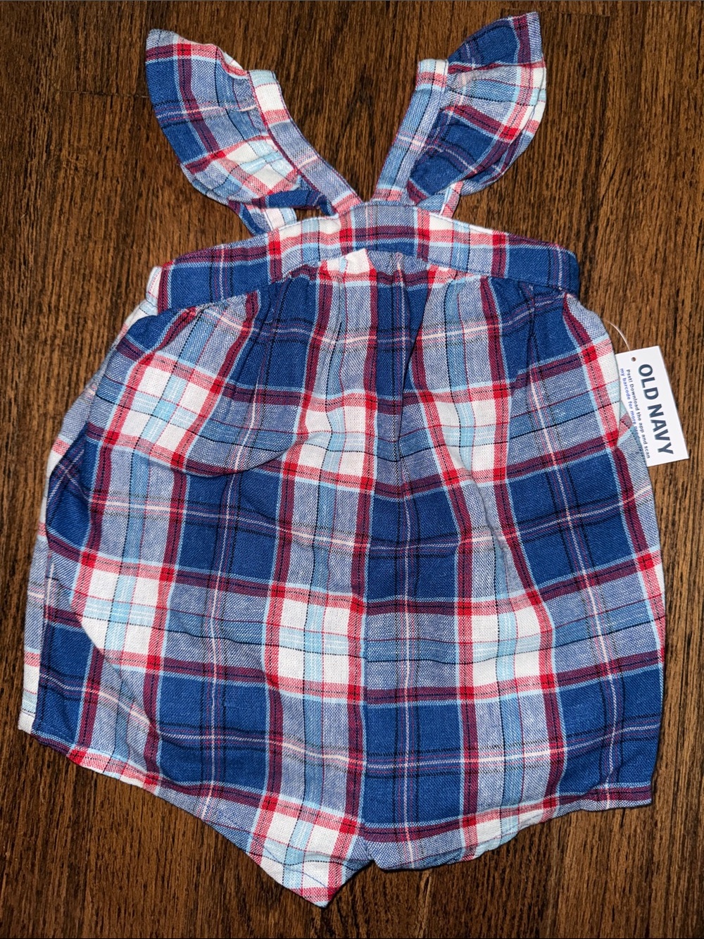 NWT Old Navy Red, Blue & White Plaid Baby Romper with Cross-Back Straps